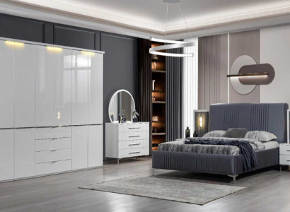 White Bedroom Furniture Textile Bed Large Wardrobe Bedside tables